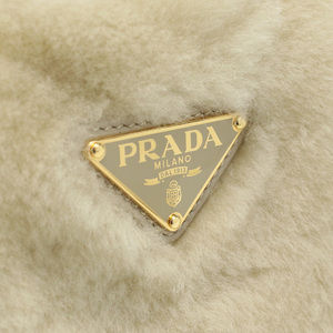 Prada Tan Mini Logo Shearling Plate Handbag